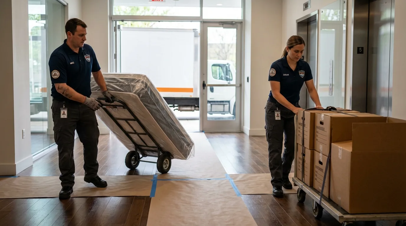 Professional apartment movers loading elevator in Ottawa, IL
