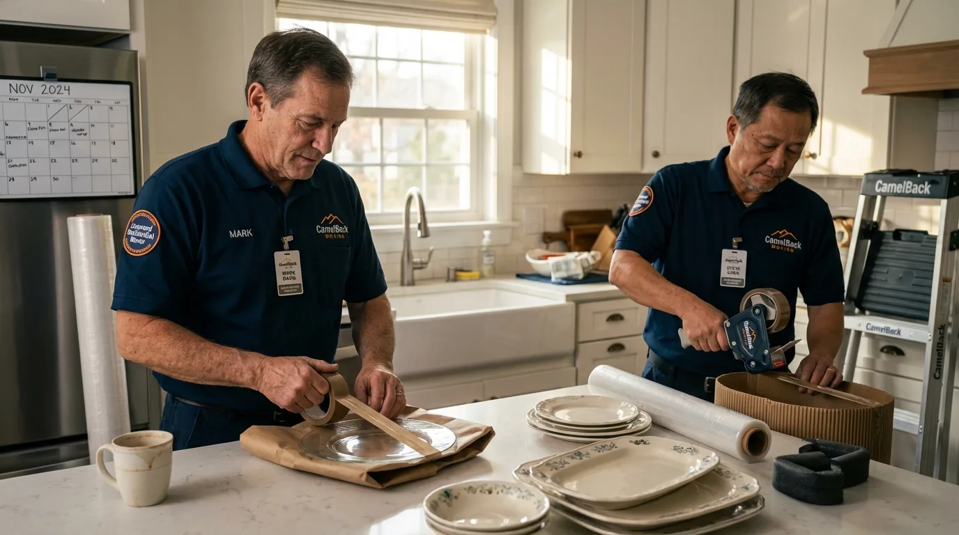 Professional crew packing kitchen dishware in Ottawa, IL